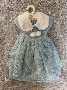 Newborn Plush Baby Dress - Sage Green with White Collar